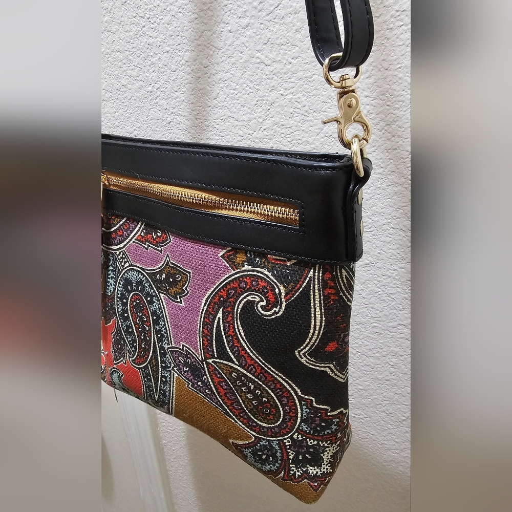 Spartina 449 Cora Hipster Crossbody Multicolored Linen & Black Leather NWOT - Picture 10 of 16
